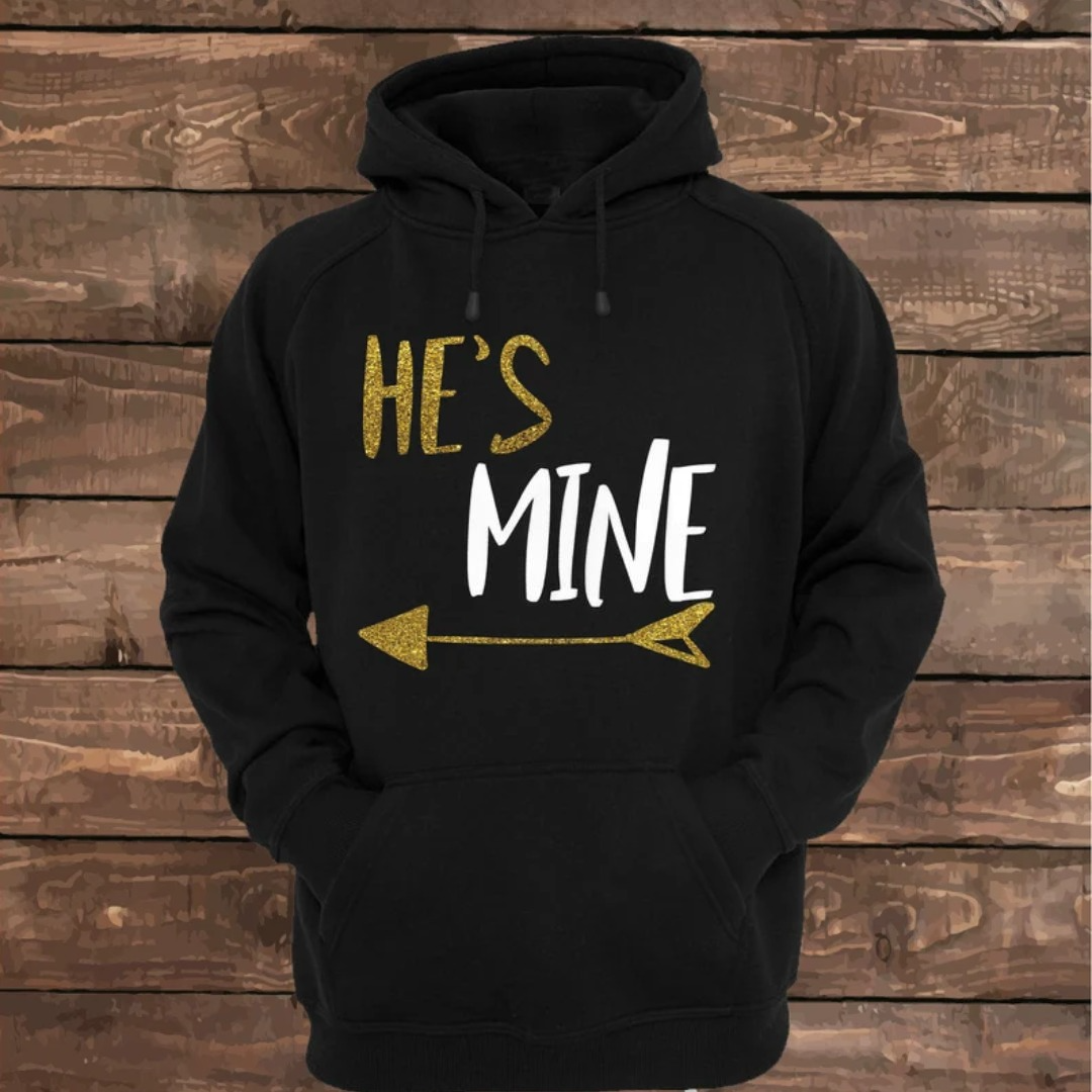 Matching Couple Hoodies - "She's Mine" Custom Embroidered Customizable Matching Hoodies For Couples