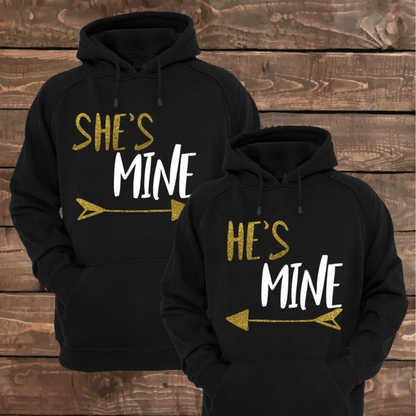 Matching Couple Hoodies - "She's Mine" Custom Embroidered Couples Matching Hoodies 