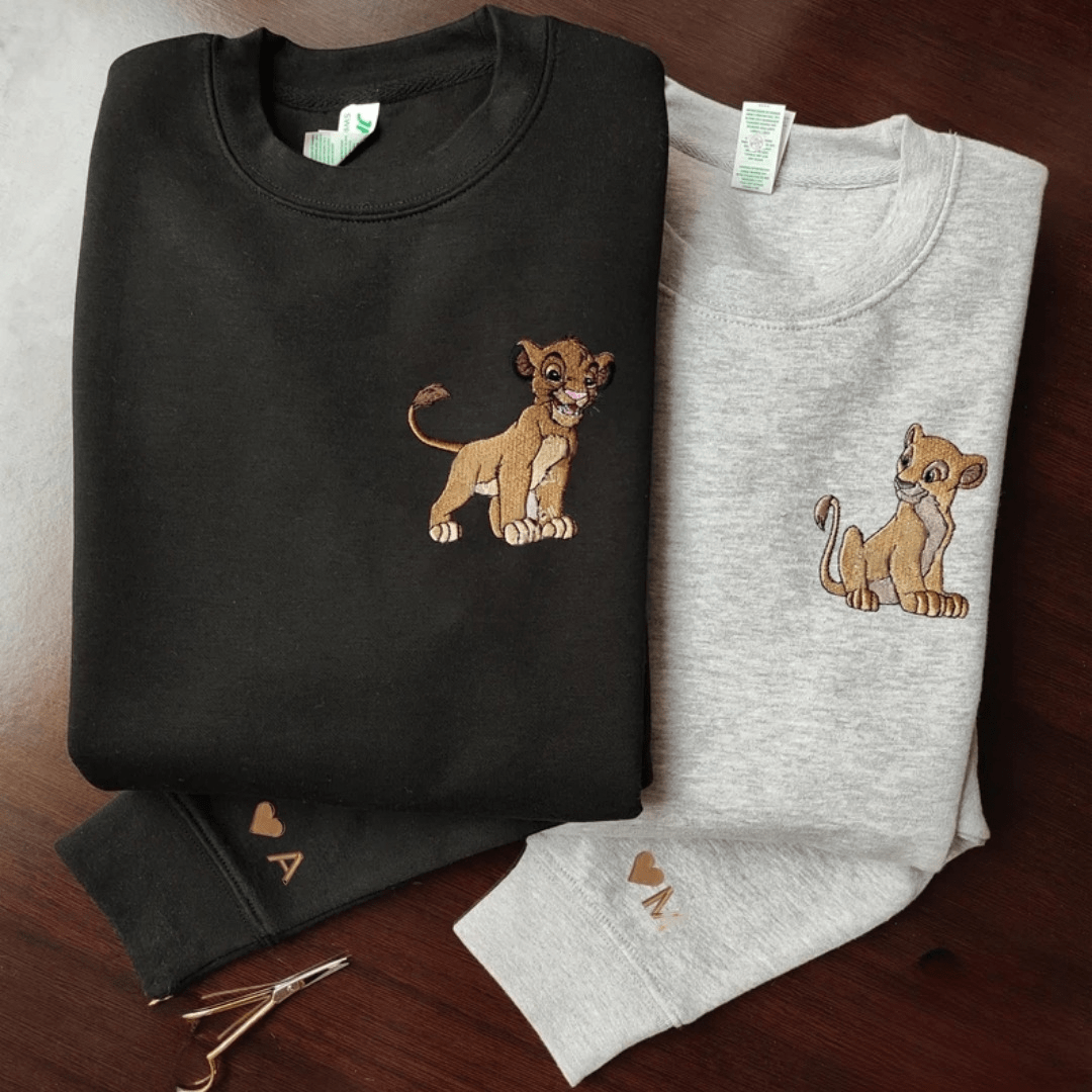 Matching Couple Hoodies - Lion King Custom Embroidered matching hoodies for couples