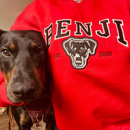 Custom dog sweatshirt with embroidered pet portrait and personalized name - custom embroidered sweatshirts