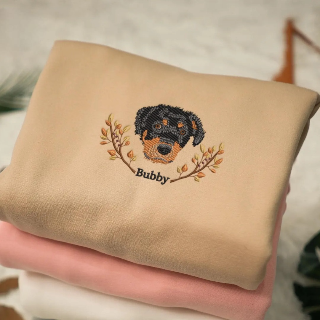 Personalized sweatshirt for dog lovers featuring custom embroidery of pet’s face