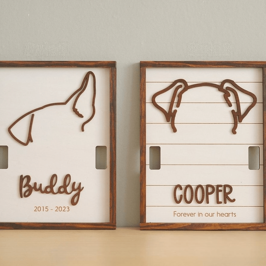 Wooden Memorial Frame Displaying Pet Collar and Name