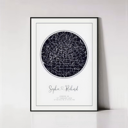 Personalized star map showcasing the night sky on a significant date - perfect for anniversaries or birthdays