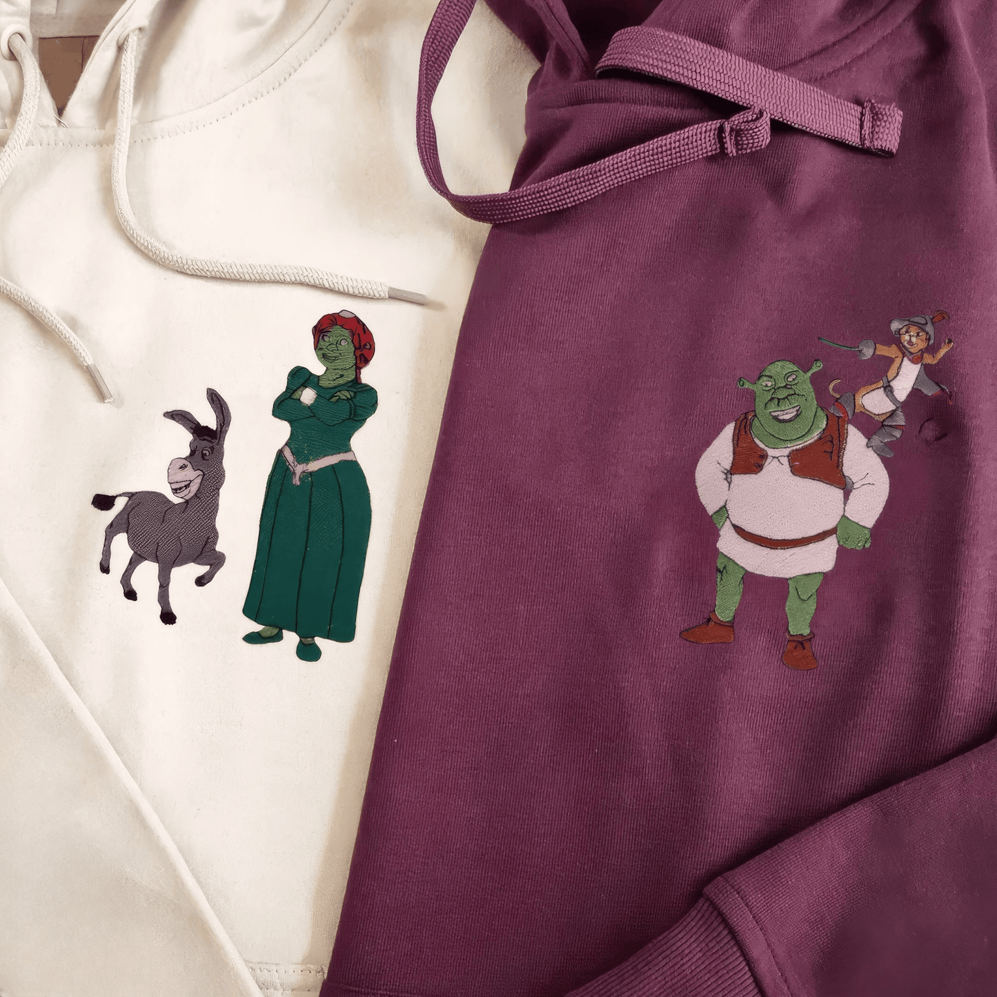 Matching Couple Hoodies featuring Shrek characters, ideal for couples matching hoodies.
