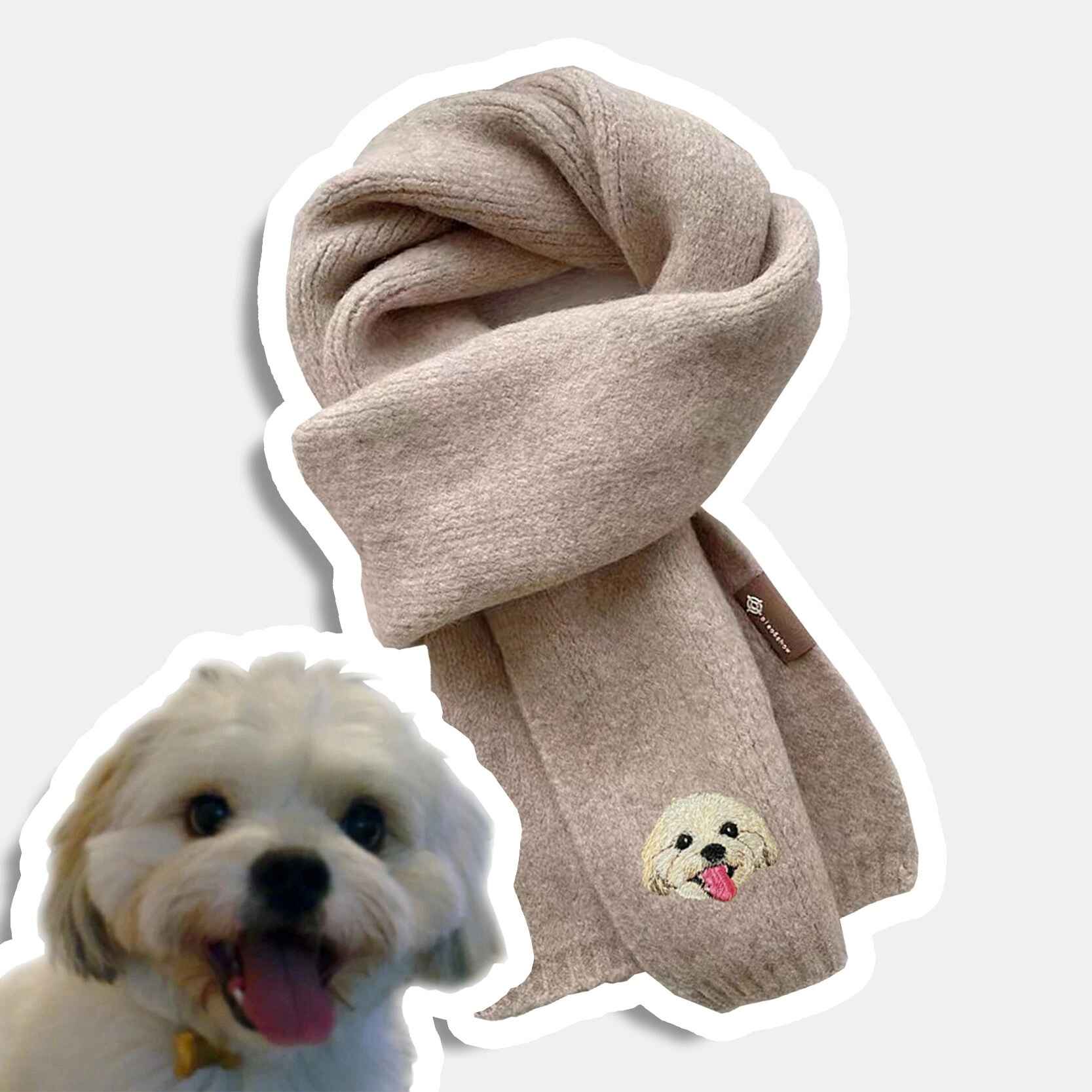 Best personalized knit scarf with custom embroidered pet faces.
