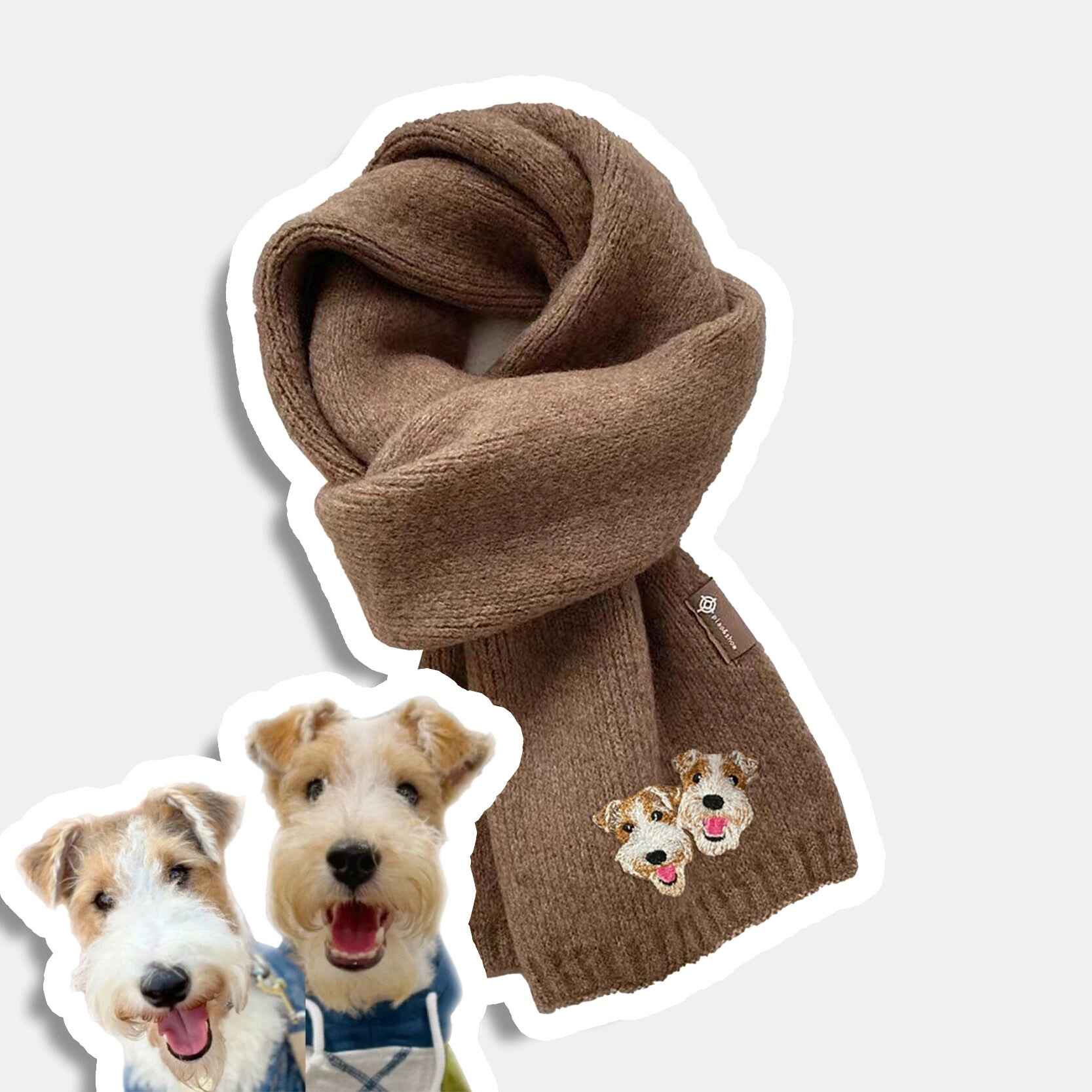 Custom pet face embroidery scarf, perfect gift for dog lovers.
