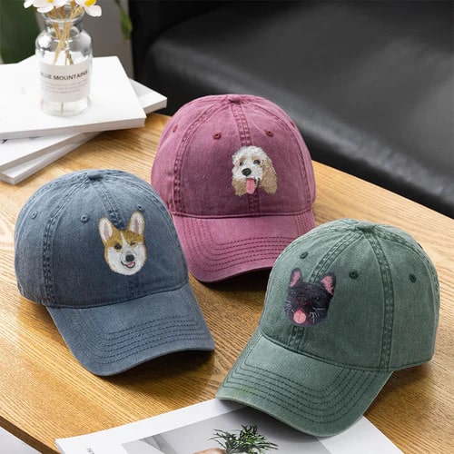 Premium cotton caps featuring adorable pet embroidery, perfect for casual wear.