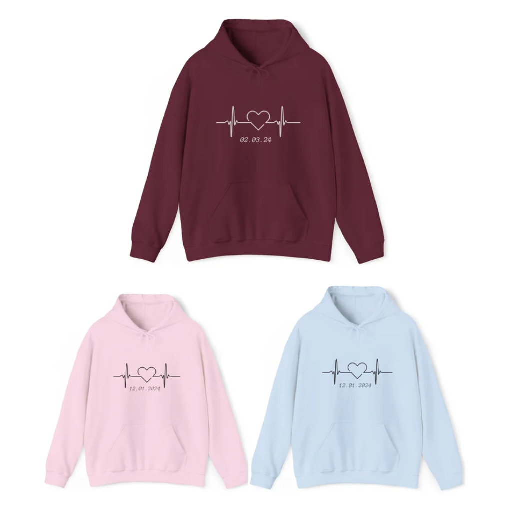 Matching Couple Hoodies - Custom Embroidered Sweatshirts Heartbeat Hoodies For Couples