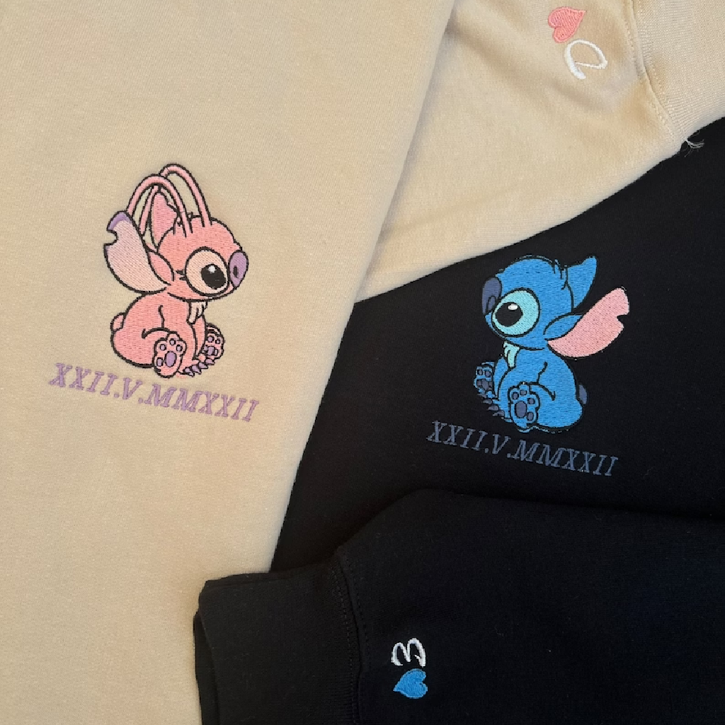 Matching Couple Hoodies - Custom Embroidered Sweatshirts Angels Personalized Matching Sweaters lilo and stitch hoodie For Couples