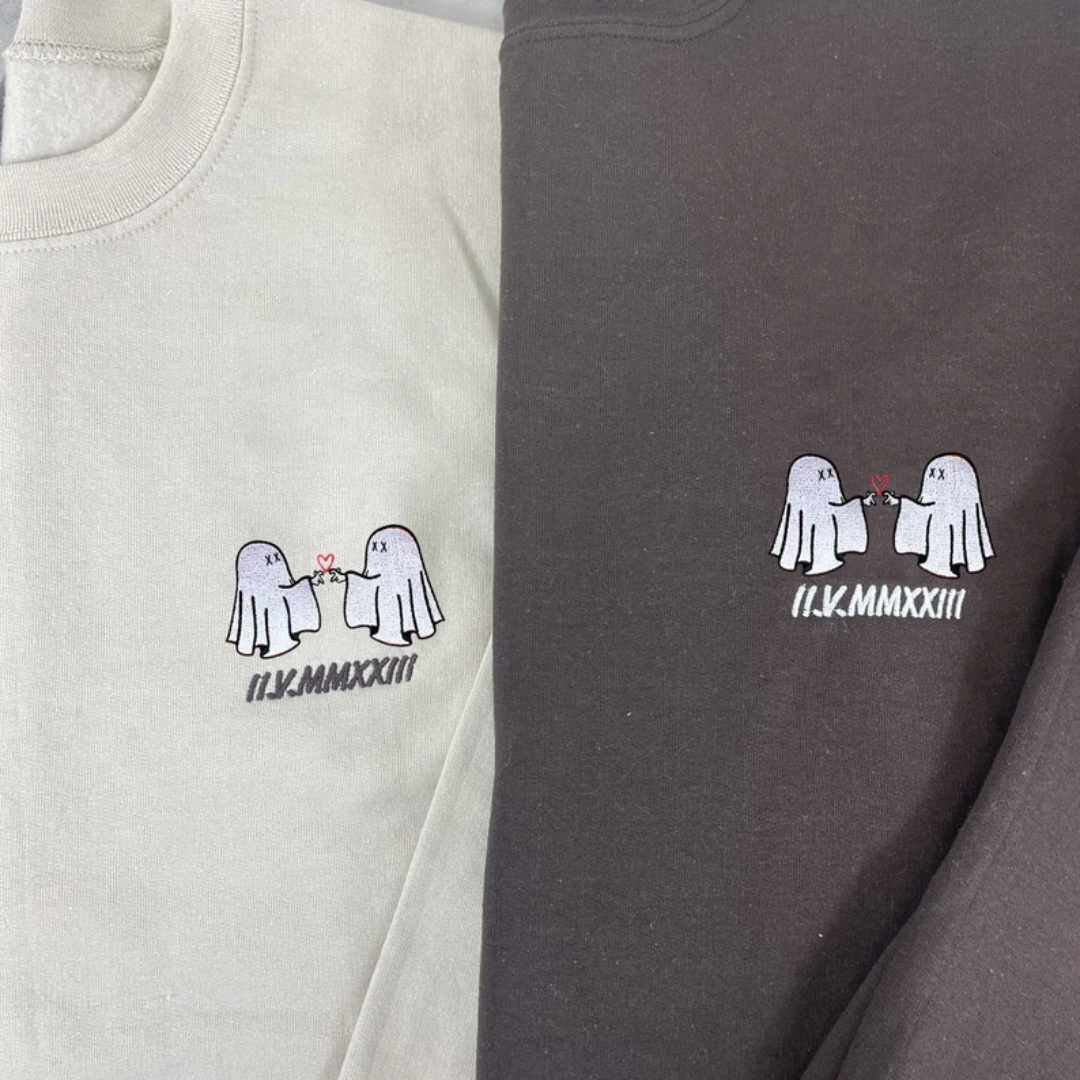 Matching Couple Hoodies - Ghost Couple Custom Embroidered personalized couple hoodies