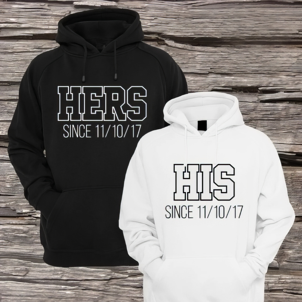 Matching Couple Hoodies - His & Hers Custom Embroidered customizable hoodies for couples