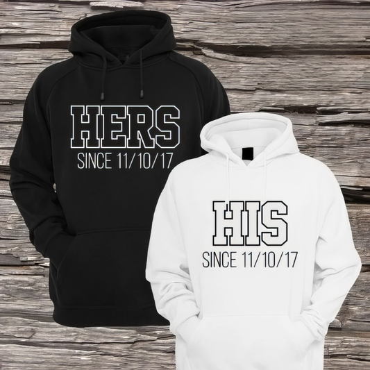 Matching Couple Hoodies - His & Hers Custom Embroidered customizable hoodies for couples