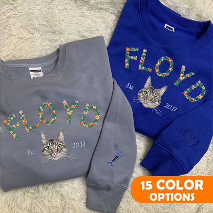 Custom Pet Sweatshirt  -  Custom Sweatshirt For Dog & Cat With Floral Design