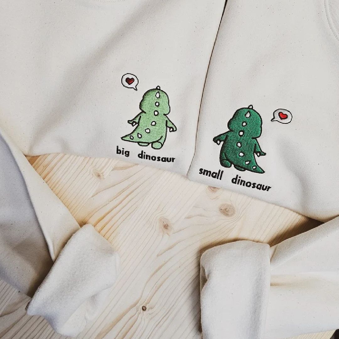 Matching Couple Hoodies - Dino Back Custom Embroidered personalized couple hoodies