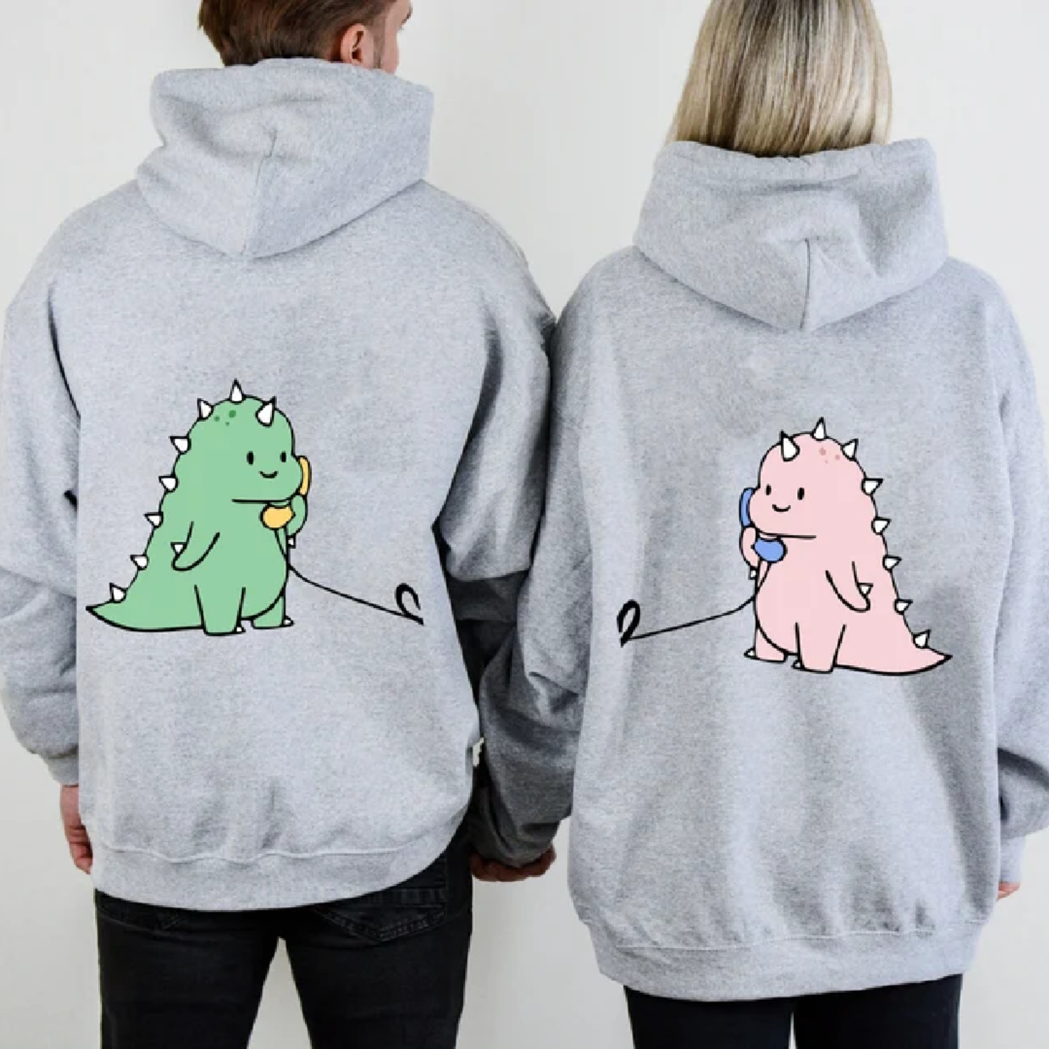 Matching Couple Hoodies - Fun Dinosaur Couple Custom Embroidered customizable hoodies for couples