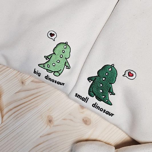 Matching Couple Hoodies - Dino Back Custom Embroidered Couples Matching Hoodies