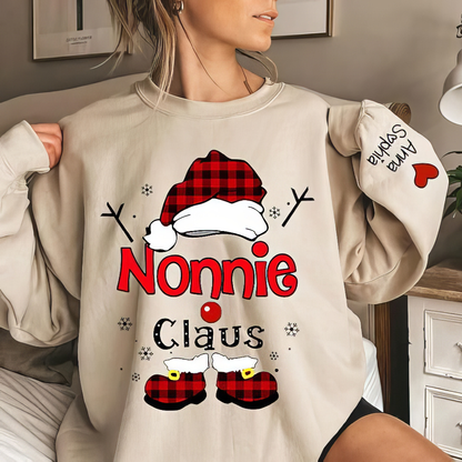 Festive graphic sweatshirt with Santa hat and boots, custom embroidered for the holidays