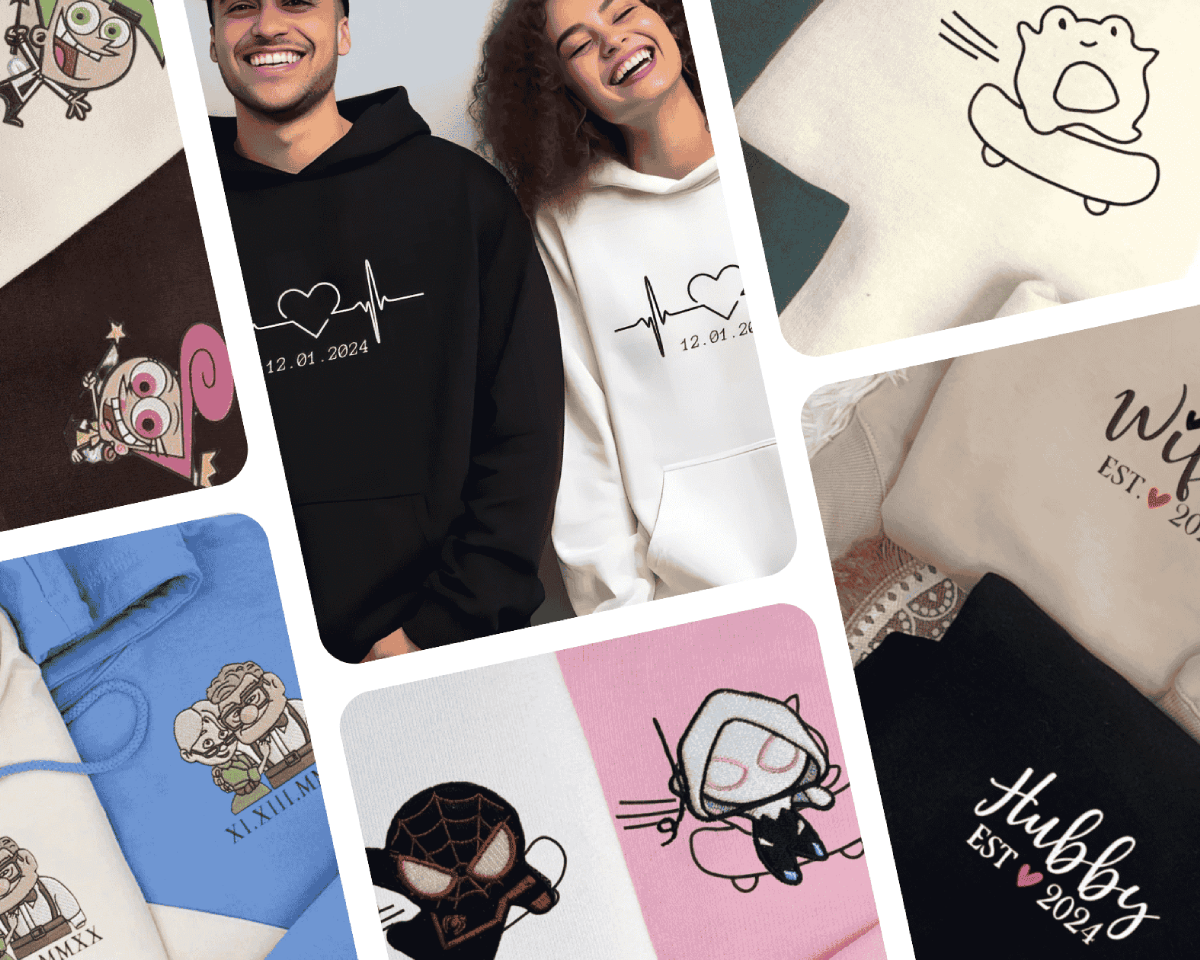 custom embroidered matching couple hoodies