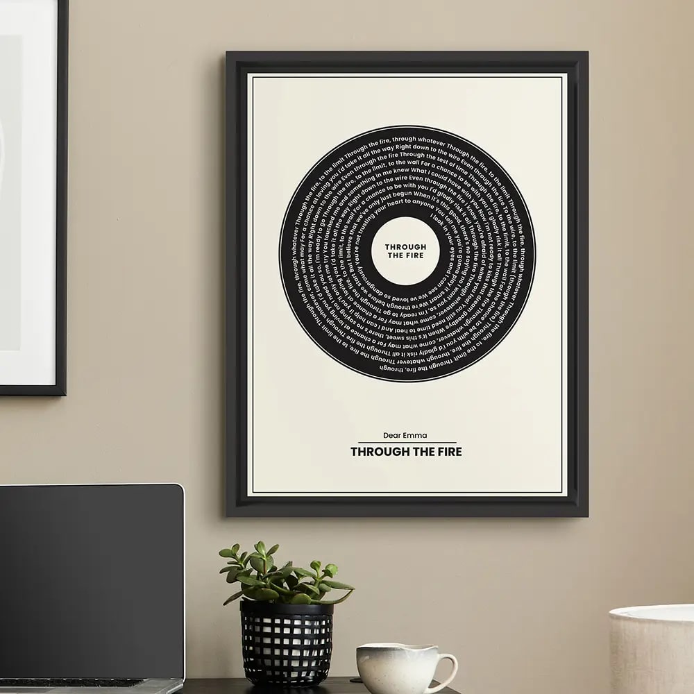 Minimalist black-framed song lyrics canvas art for music lovers