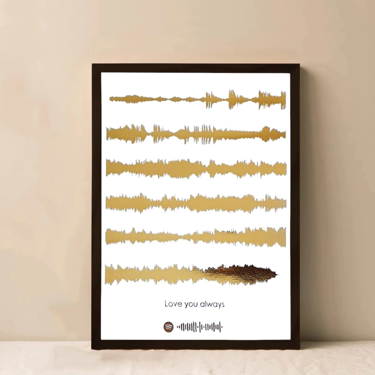 Sound wave art print with metallic gold and silver accents