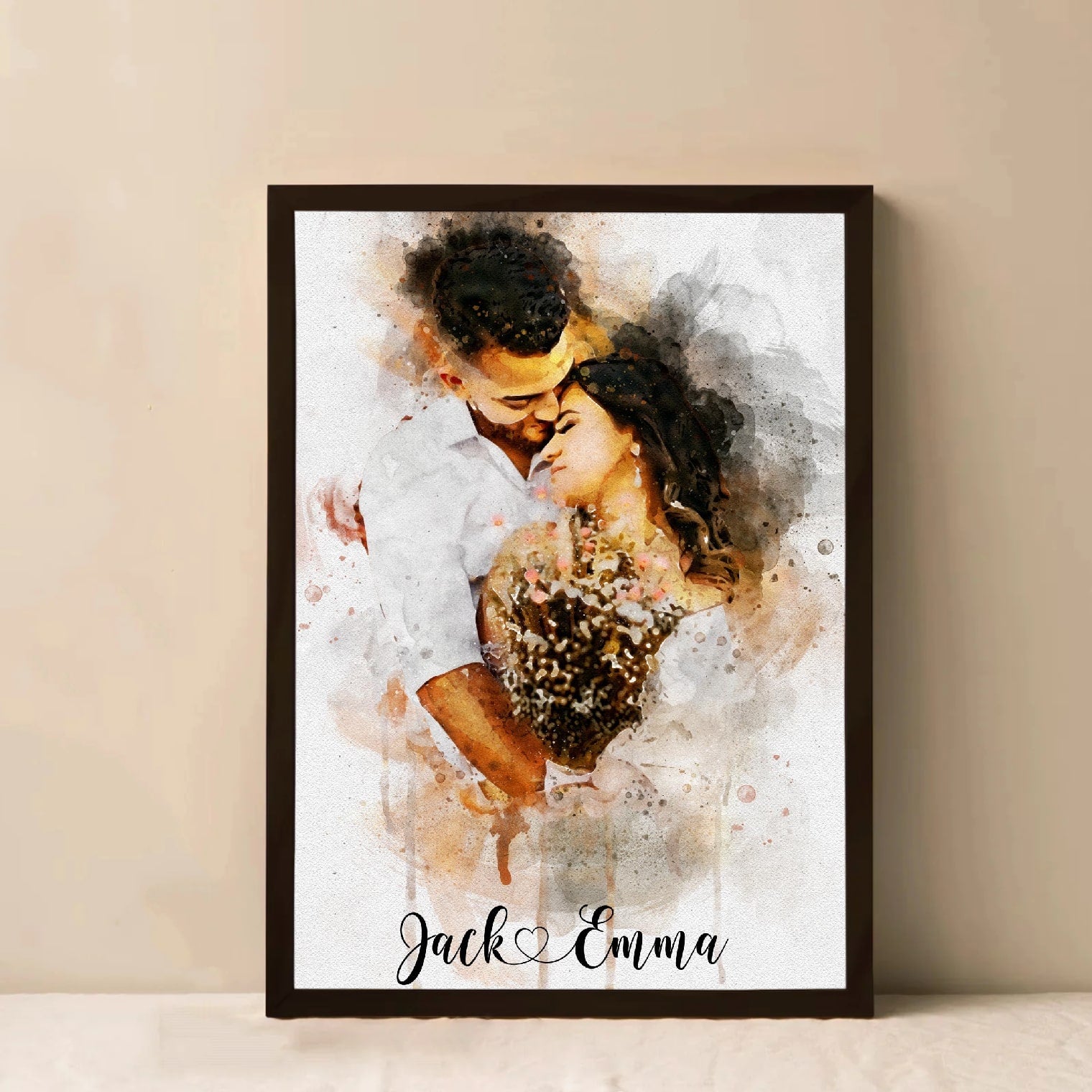 Personalized wedding portrait canvas featuring a couple on their special day
