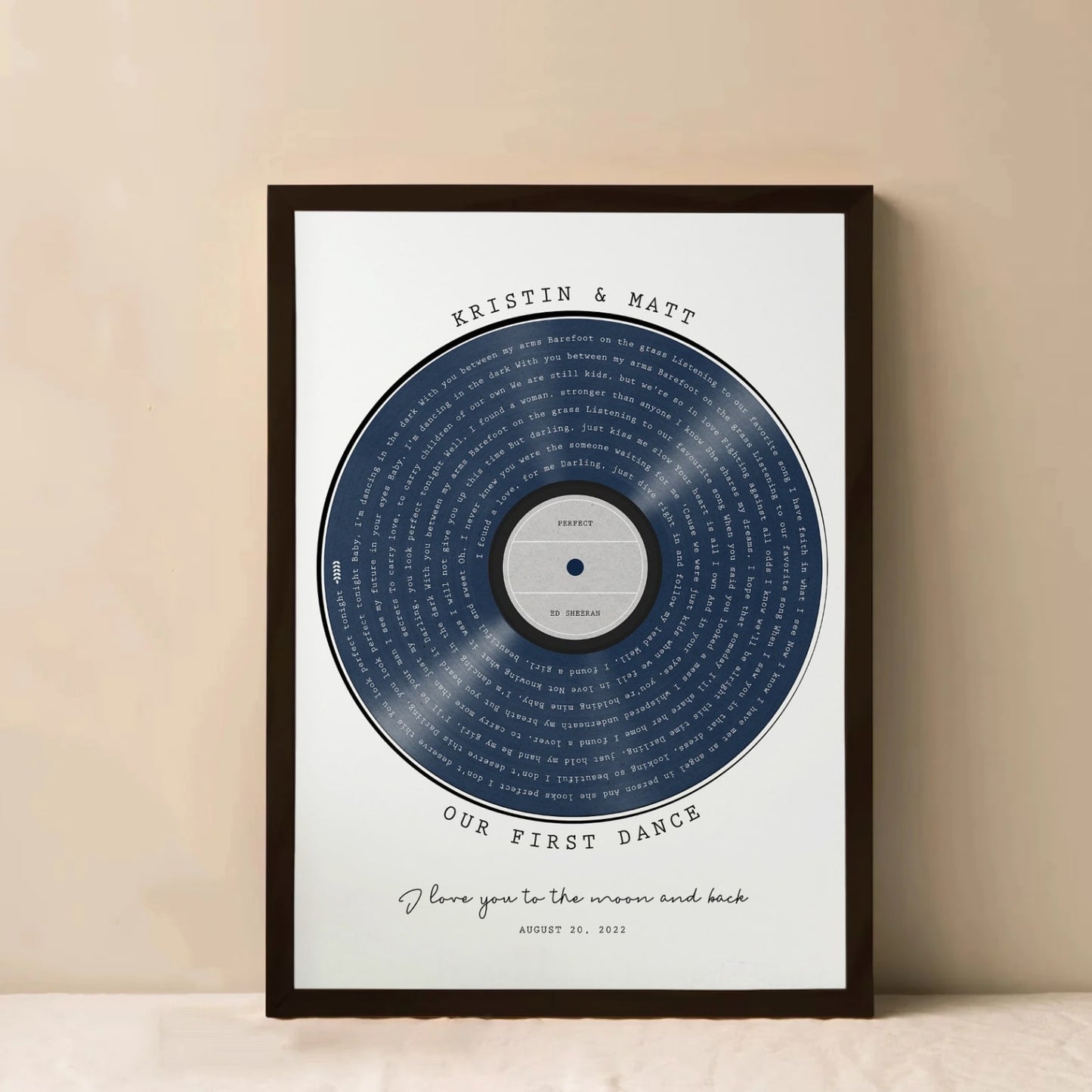 Personalized vinyl record wall art with song lyrics, perfect anniversary gift for couples
