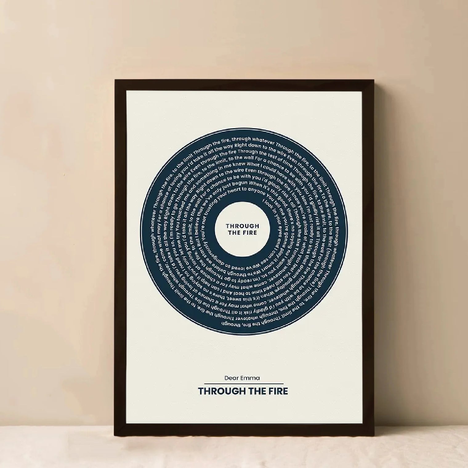 Custom canvas showcasing a favorite song in vinyl-inspired spiral design