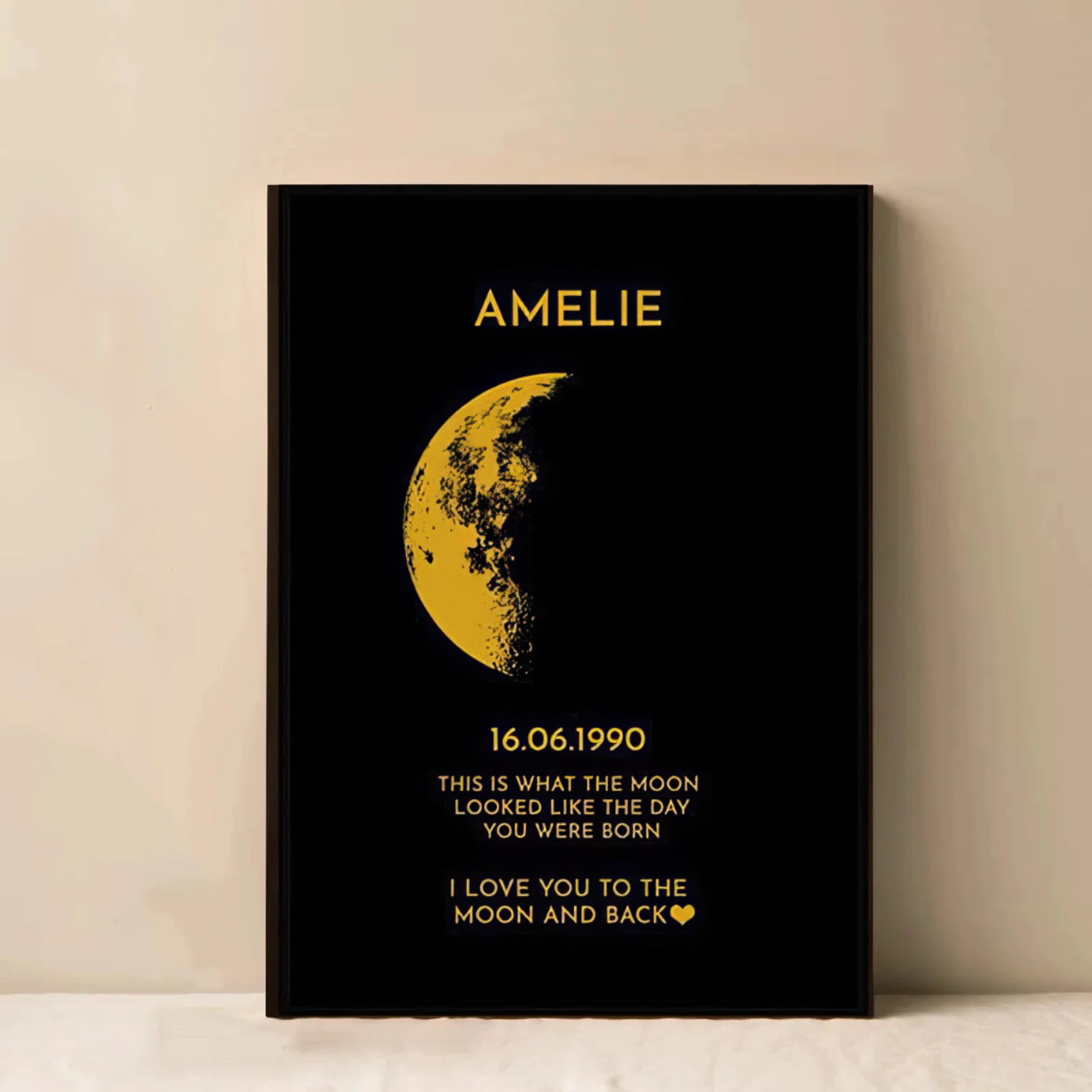 Custom moon phases photo frame with personalized date and message - ideal for any special occasion