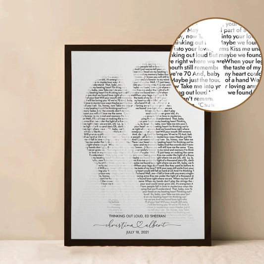 Personalized portrait from photo with custom song lyrics silhouette, perfect wedding gift for couples

