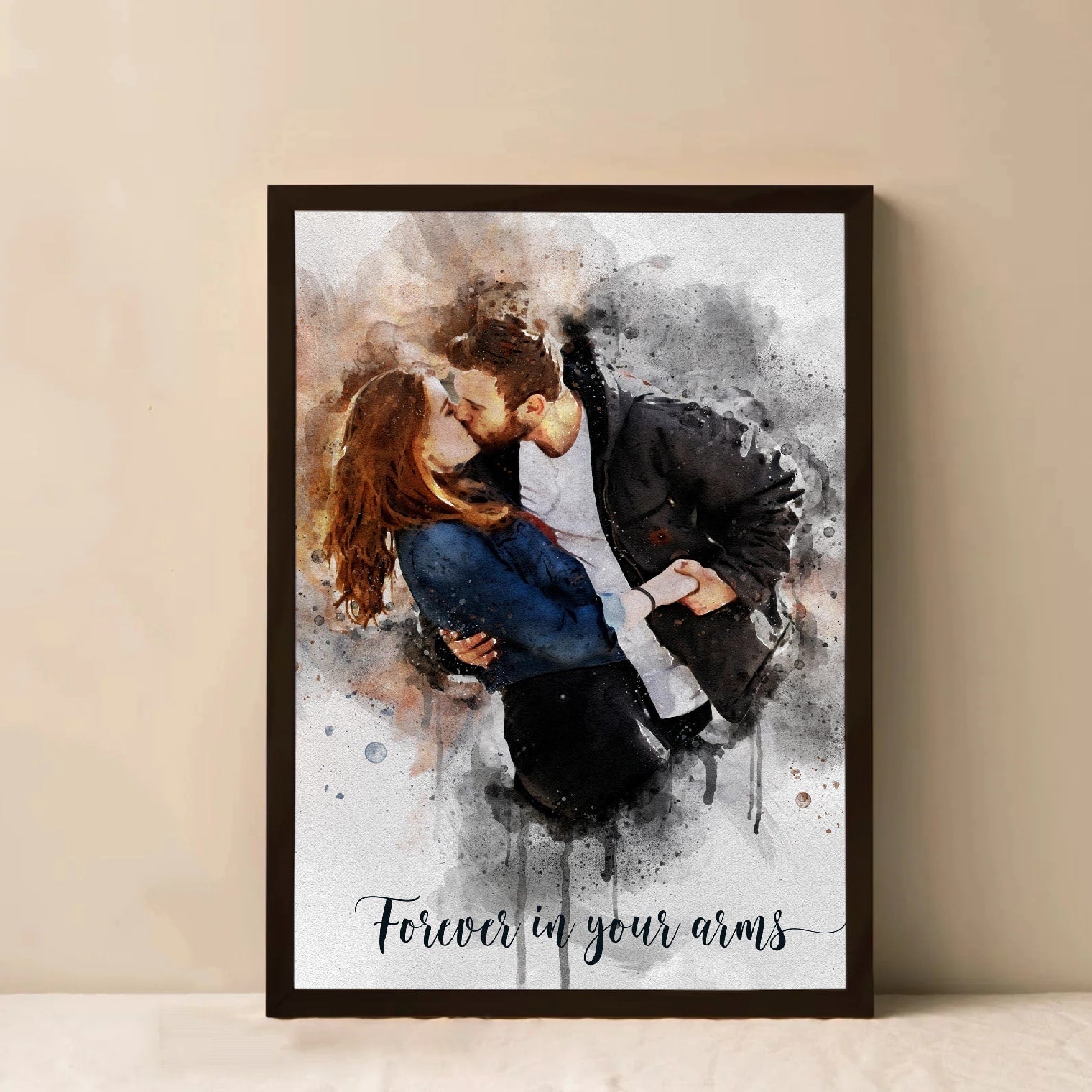 Romantic wedding portrait canvas with personalized couple details





