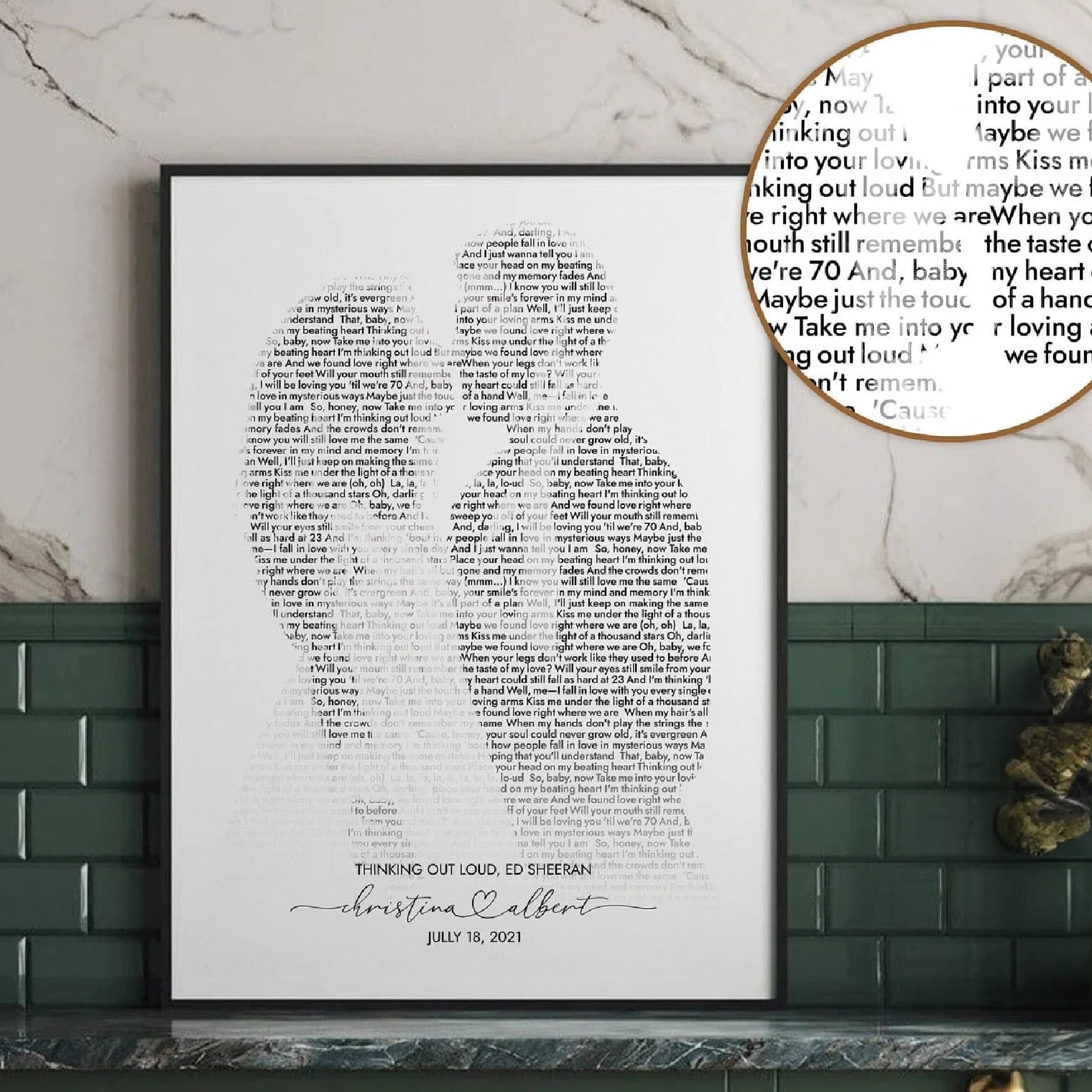 Custom portrait from photo with song lyrics, perfect wedding or anniversary gift
