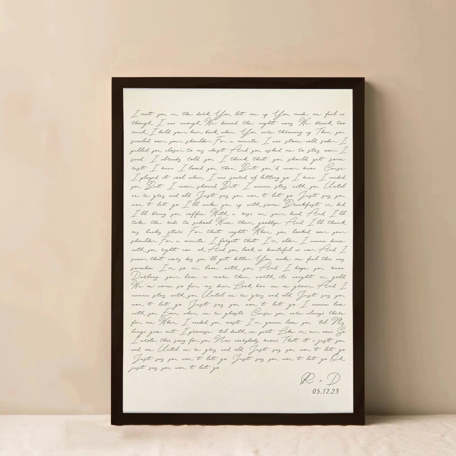 Custom first dance song lyrics paper wall art, personalized wedding keepsake

