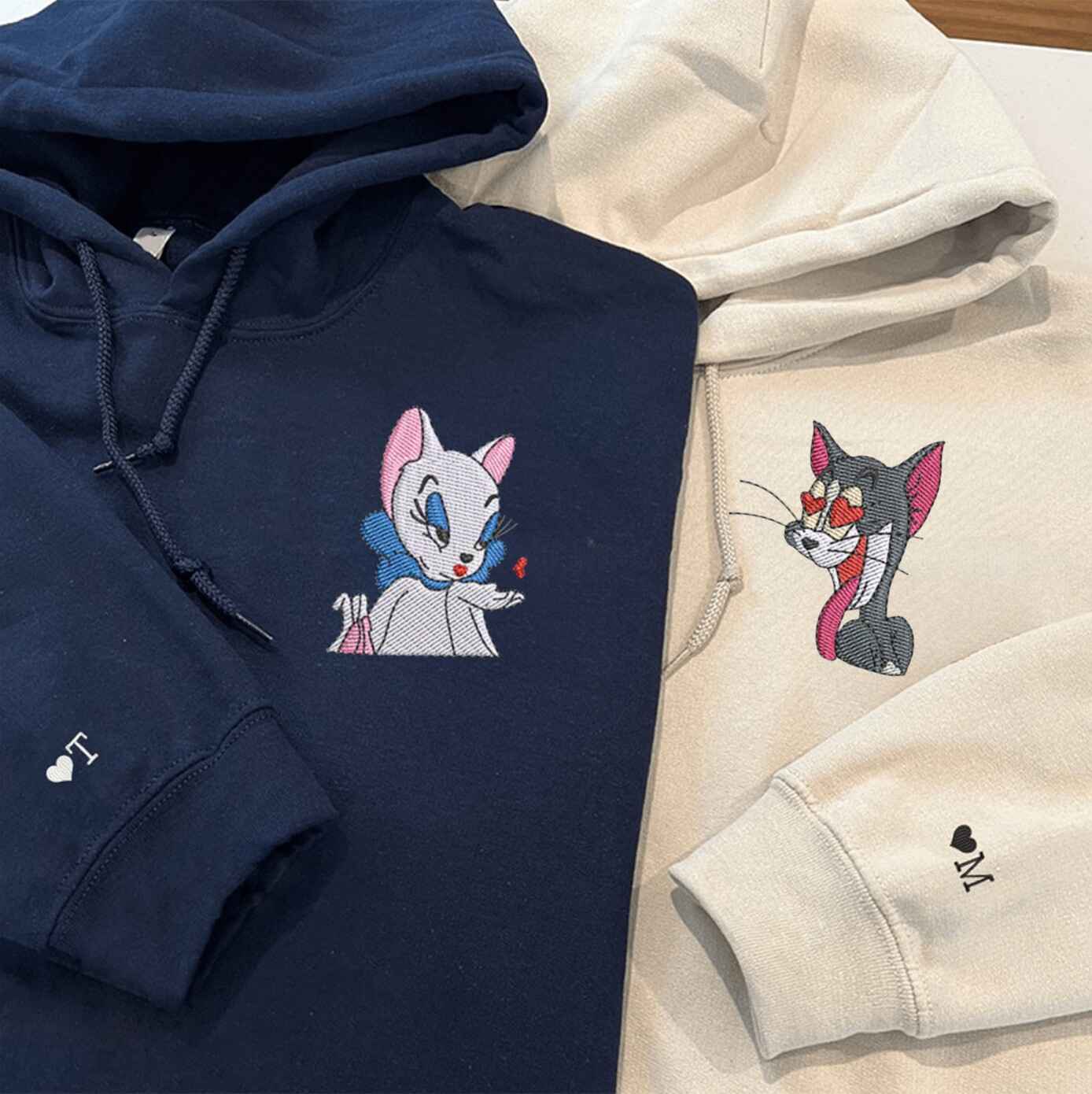 Matching Couple Hoodies with couples matching hoodies design featuring romantic cat illustrations
