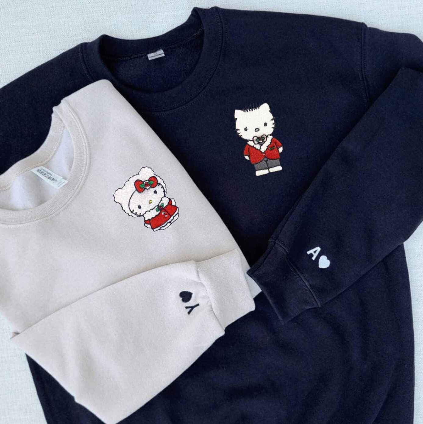 Matching holiday kitten hoodies for couples
