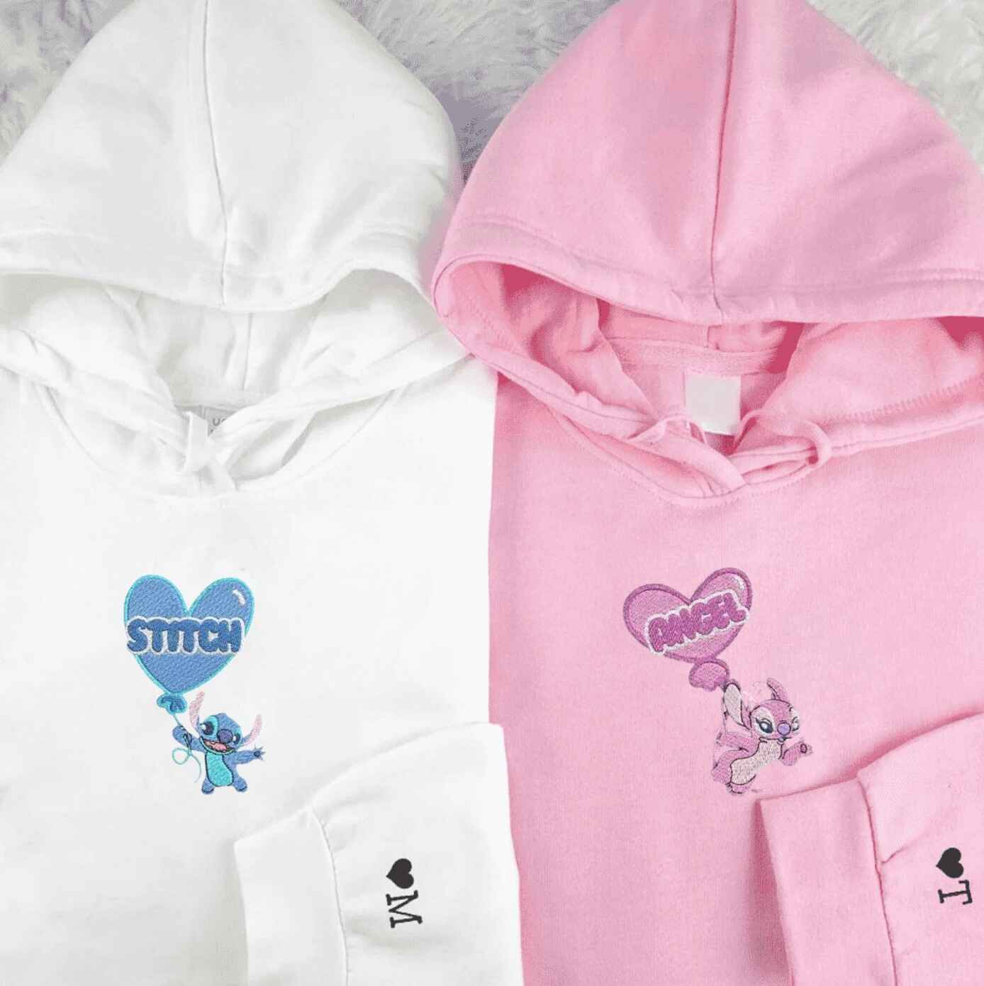 Matching Couple Hoodies with Disney-inspired matching couple sweatshirts showcasing Stitch and Angel hearts
