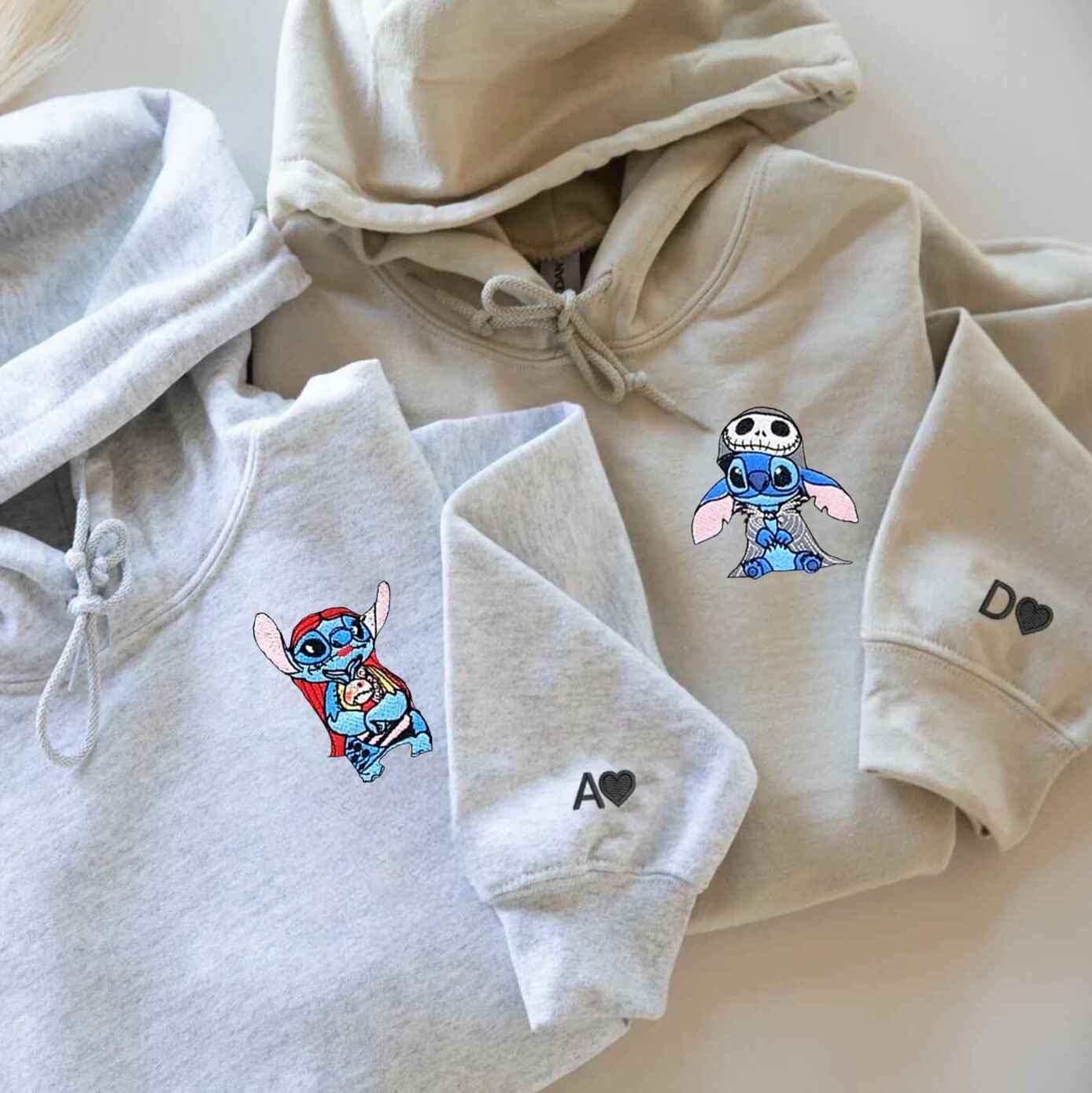 Matching Couple Hoodies with Disney-inspired matching couple sweatshirts showcasing Stitch in costume
