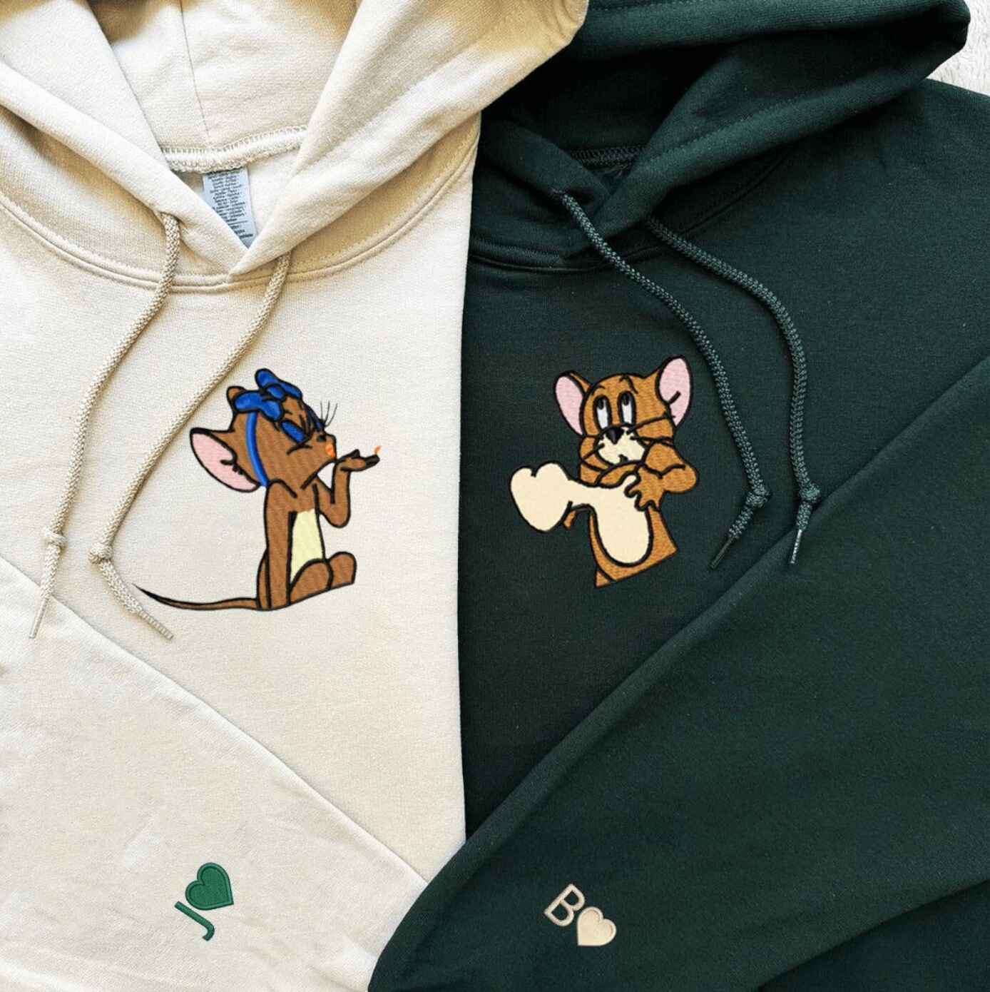 Couple hoodies featuring Jerry in cute cartoon designs
