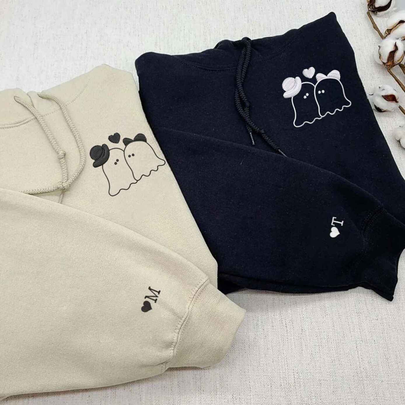 Matching Couple Hoodies with Halloween-inspired matching couple sweatshirts of ghost couple designs
