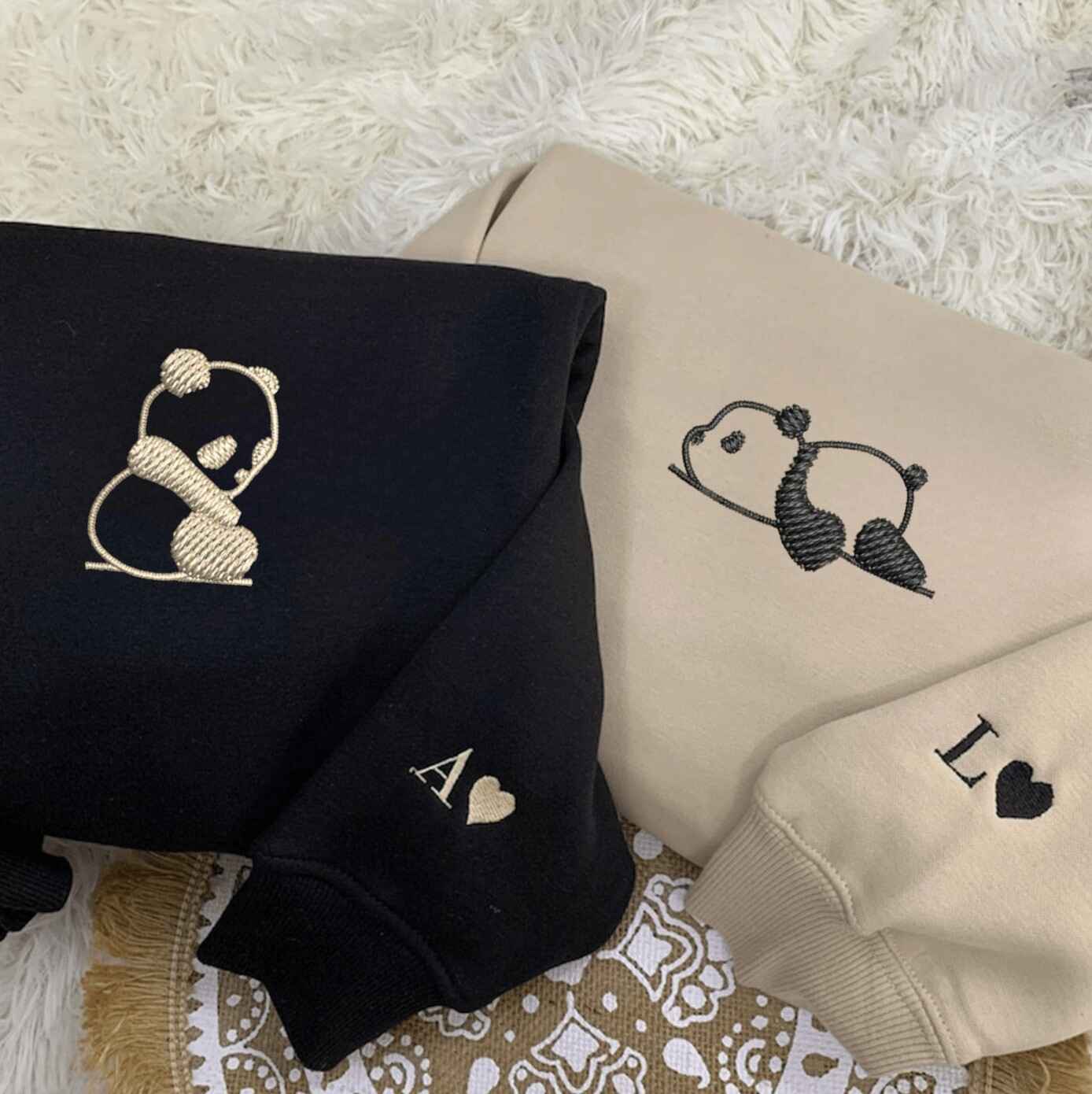 Panda Couple Sweatshirts - Custom Embroidered Matching Hoodies For Couples