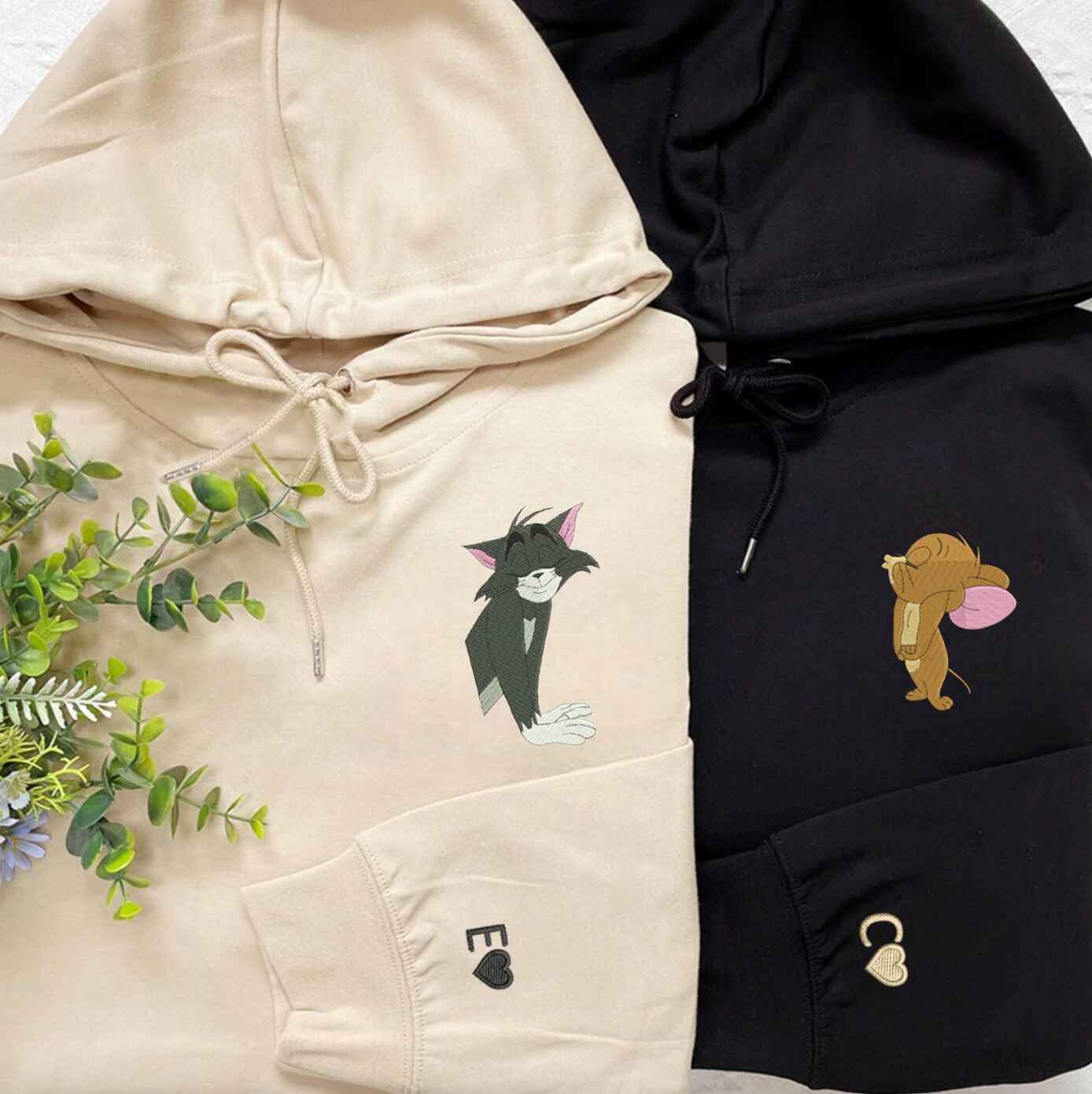 Matching Couple Hoodies with nostalgic matching couple sweatshirts showcasing Tom and Jerry
