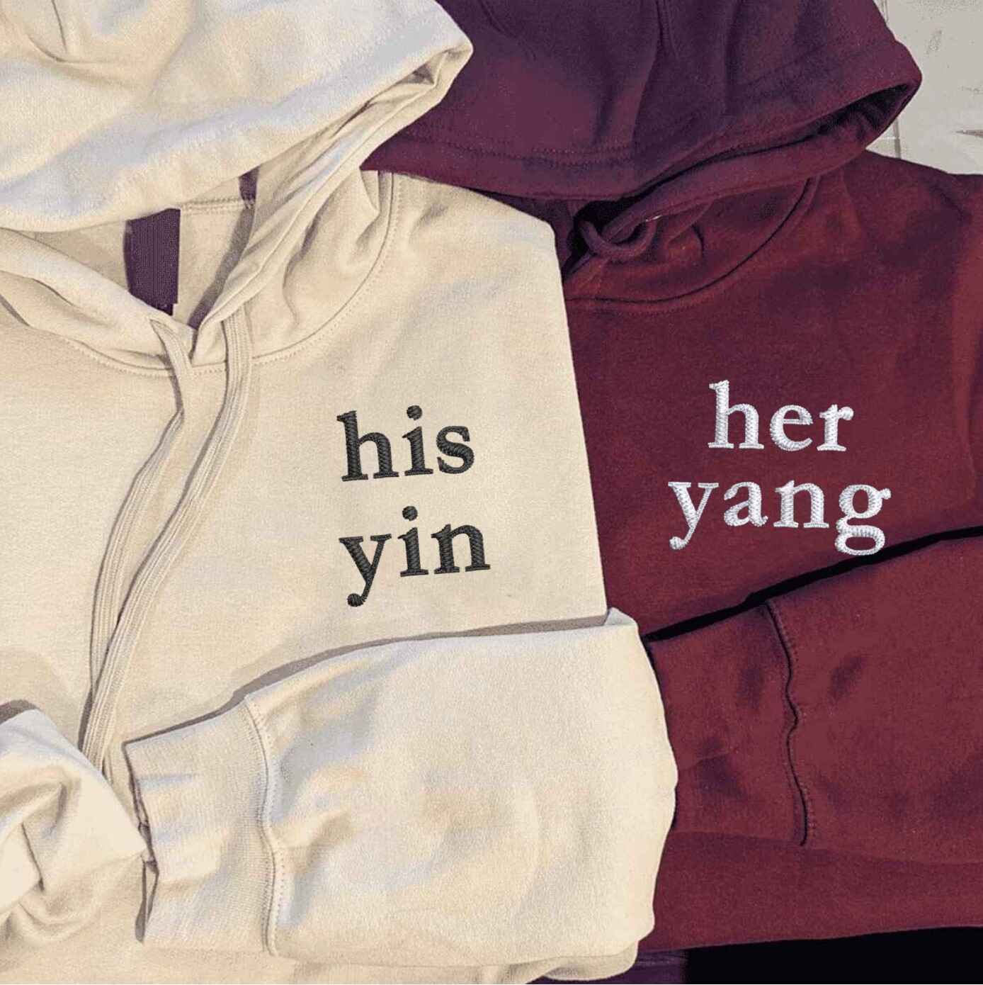 His Yin Her Yang matching couple hoodies for symbolic love
