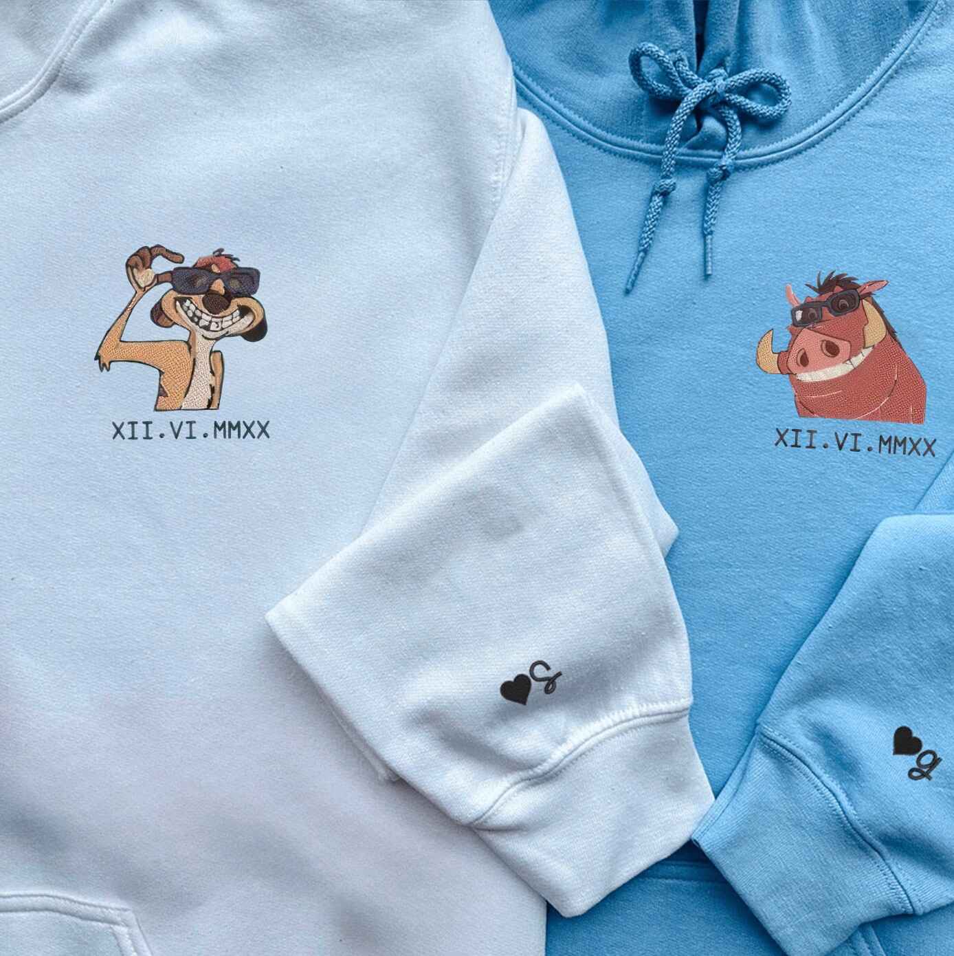 Matching Couple Hoodies with Disney-inspired matching couple sweatshirts of Timon & Pumbaa
