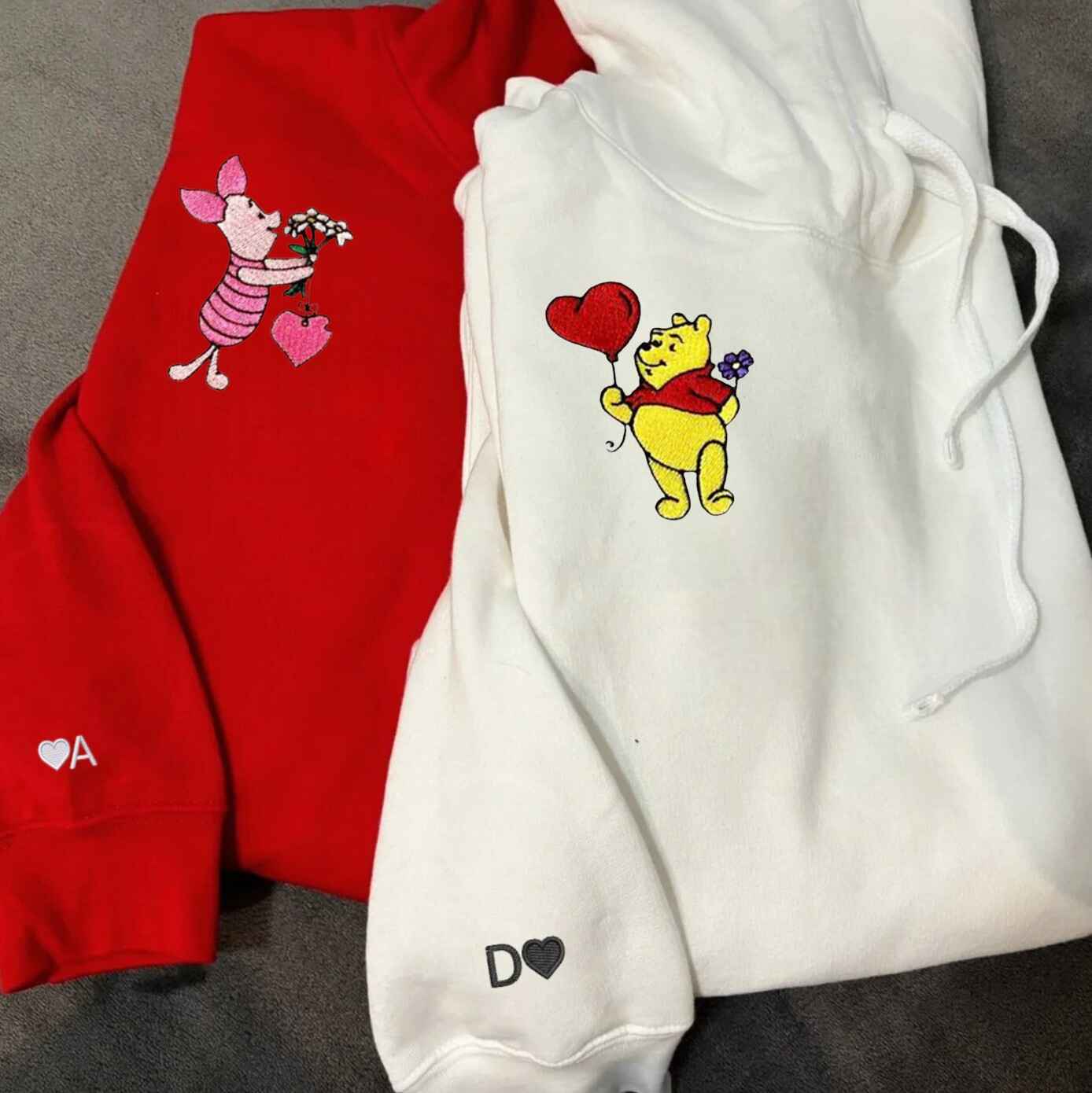 Matching Couple Hoodies with couples matching hoodies design featuring Winnie the Pooh and Piglet
