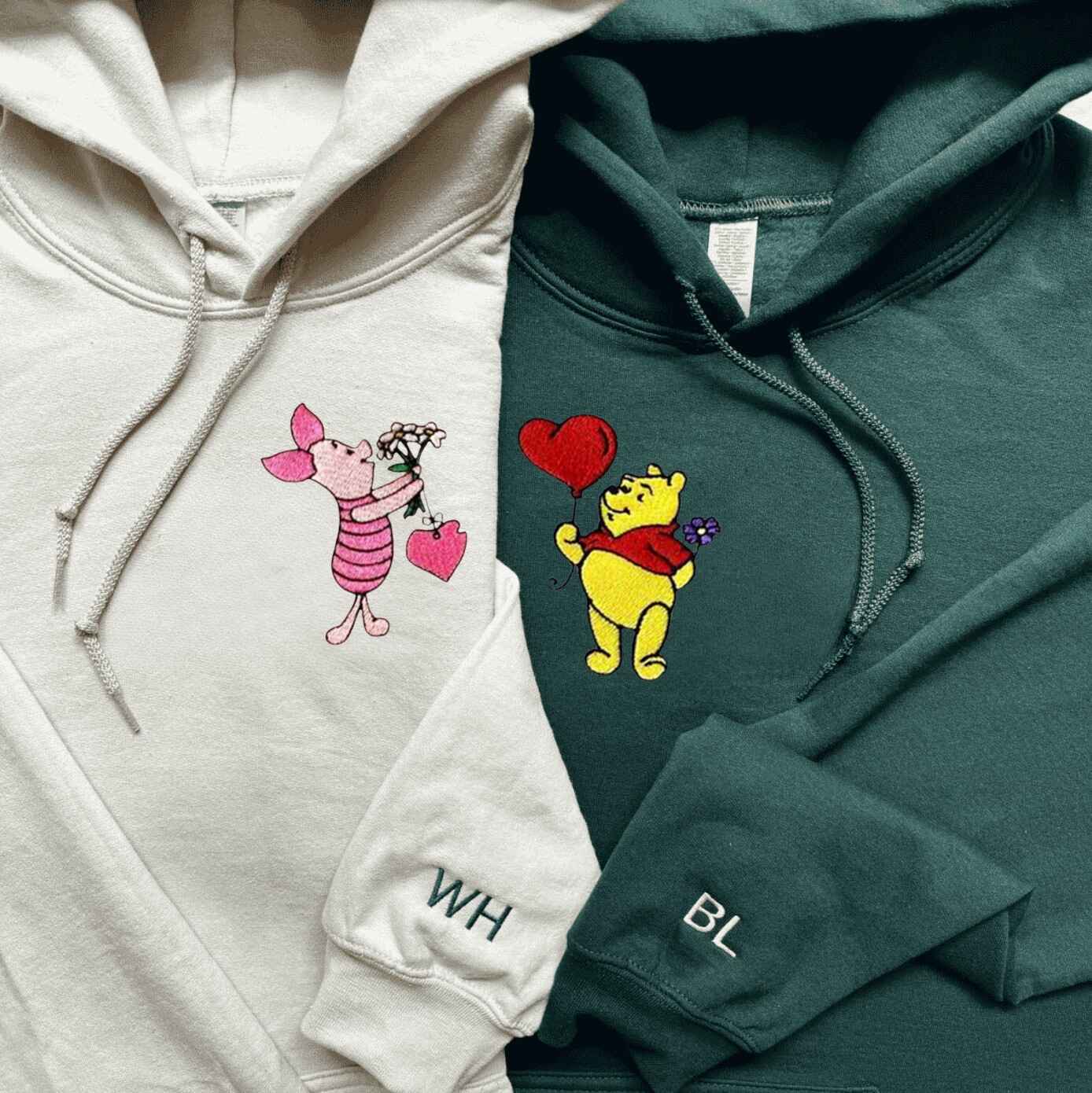 Matching Couple Hoodies with Disney-inspired matching couple sweatshirts showcasing Pooh and Piglet
