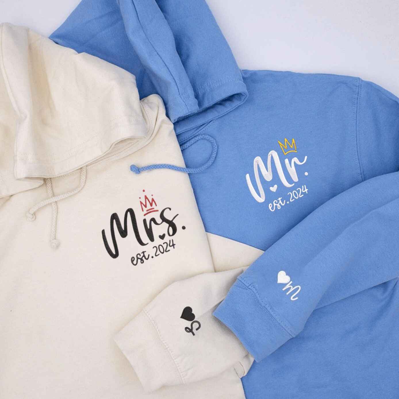 Matching couple hoodies with personalized year
