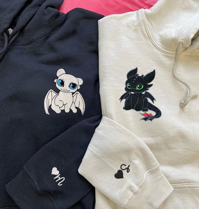 Cute Embroidered Dragon Hoodies for Couples - custom couple hoodies
