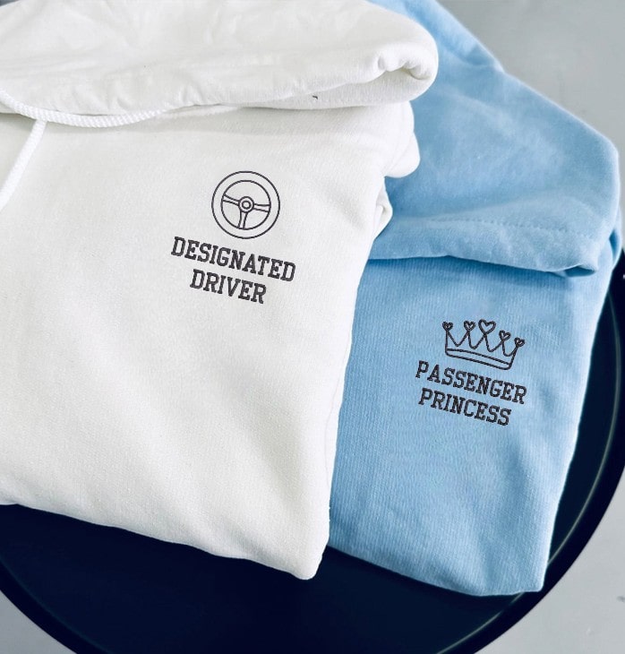 Matching Couple Hoodies with Designated Driver and Passenger Princess Designs - couples matching hoodies
