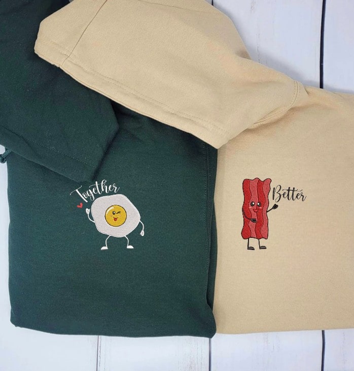 Matching Couple Hoodies with Bacon and Egg Embroidery - couples matching hoodies
