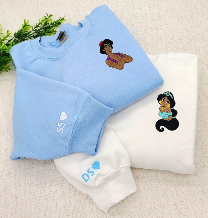 Disney-Inspired Aladdin and Jasmine Sweatshirts for Couples - custom couple hoodies
