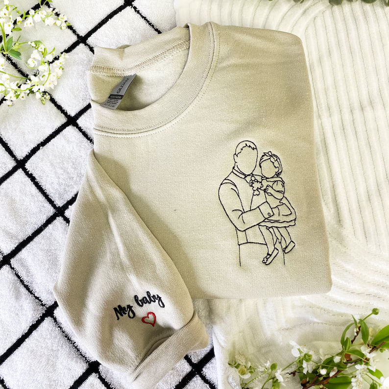 Dad & Me - Custom Embroidered Line Art Stitched Hoodie